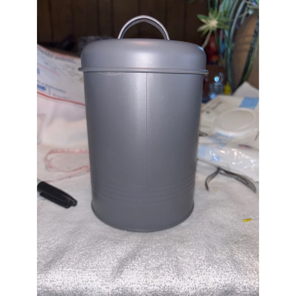 Barkley & Evans Matte Gray Metal Pet Treat Canister with Lid and Handle